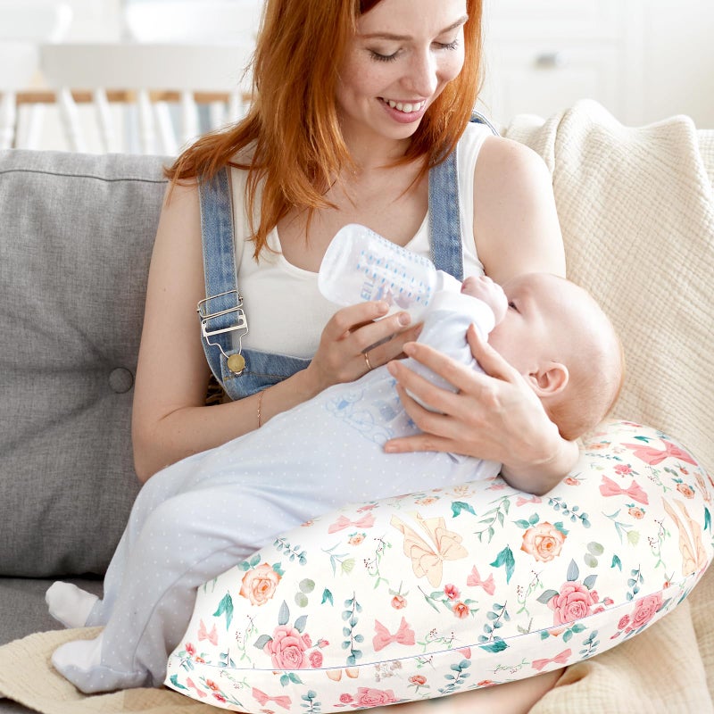 GFU Nursing Pillow Cover for Boys and Girls, Breastfeeding Pillow Case for Newborn, Soft Baby Breastfeeding Pillow Slipcover Colourful Bow & Flowers, Stretchy Feeding Cover (Cover Only) - Image 4