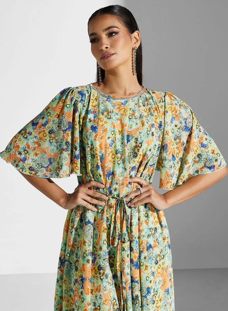 جولدن ابل Printed Tie Detailed  Dress
