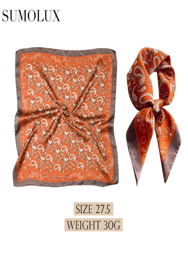 Sumolux Head Hair Scarf for Women Like Satin Silk Scarf Bandana Hair Wrapping Night Large Square Scarves 27.5", Brick Red Cashew Nuts, One size - Image 2