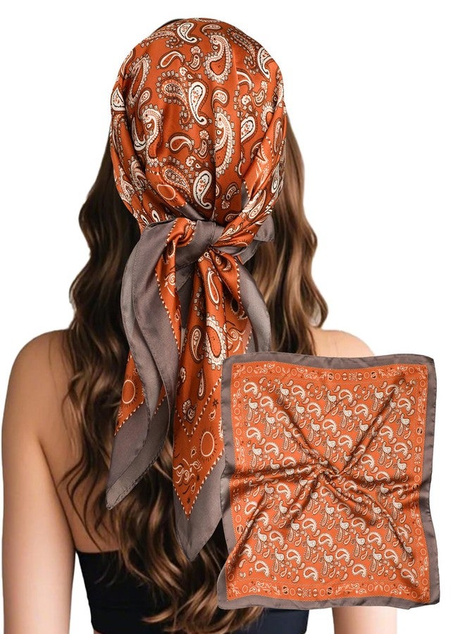 Sumolux Head Hair Scarf for Women Like Satin Silk Scarf Bandana Hair Wrapping Night Large Square Scarves 27.5", Brick Red Cashew Nuts, One size - Image 1