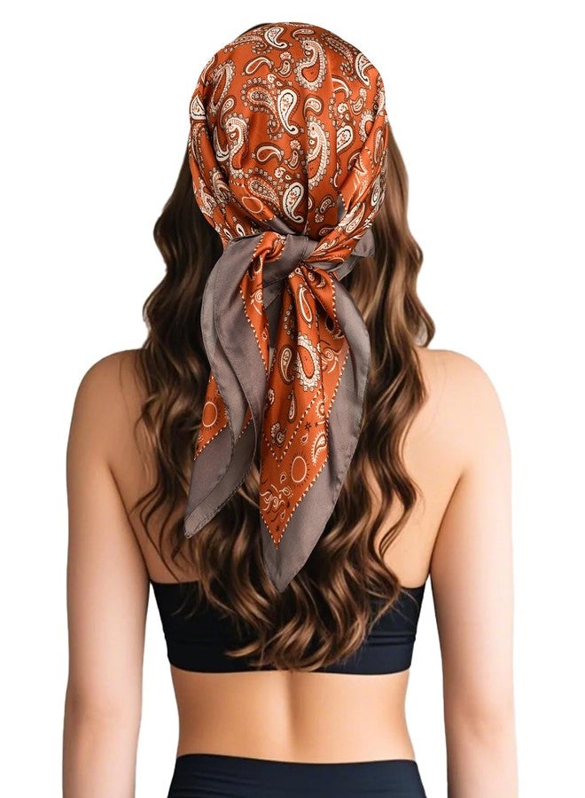 Sumolux Head Hair Scarf for Women Like Satin Silk Scarf Bandana Hair Wrapping Night Large Square Scarves 27.5", Brick Red Cashew Nuts, One size - Image 4