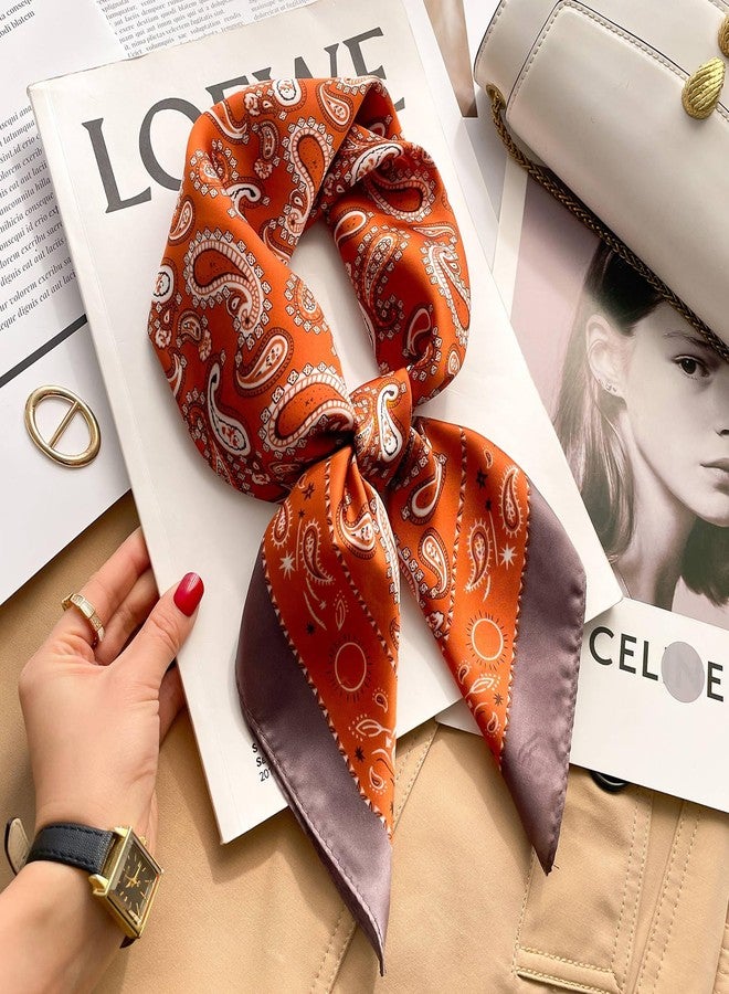 Sumolux Head Hair Scarf for Women Like Satin Silk Scarf Bandana Hair Wrapping Night Large Square Scarves 27.5", Brick Red Cashew Nuts, One size - Image 5
