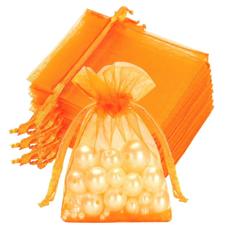 joycraft 50Pcs Orange Organza Bags 27x35 Inch Drawstring Halloween Pouch with Mesh Small Organza Gift Pouch for Thanksgiving Wedding Favors Jewelry Display Candy Bags - Image 3