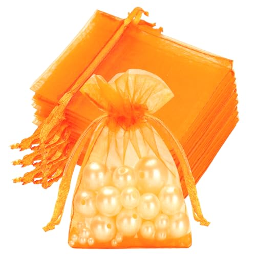 joycraft 50Pcs Orange Organza Bags 27x35 Inch Drawstring Halloween Pouch with Mesh Small Organza Gift Pouch for Thanksgiving Wedding Favors Jewelry Display Candy Bags - Image 2