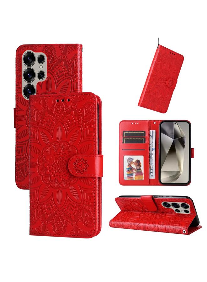 S-TOP Case For Samsung Galaxy S25 Ultra 5G Embossed Sunflower Leather Phone Case