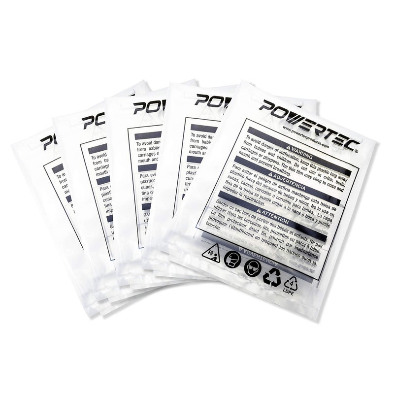 POWERTEC 70008 Clear Plastic Dust Collection Bags 14Inch x 32Inch Dust Collector Bags for machine with 14 Filter Drum 5 Pack