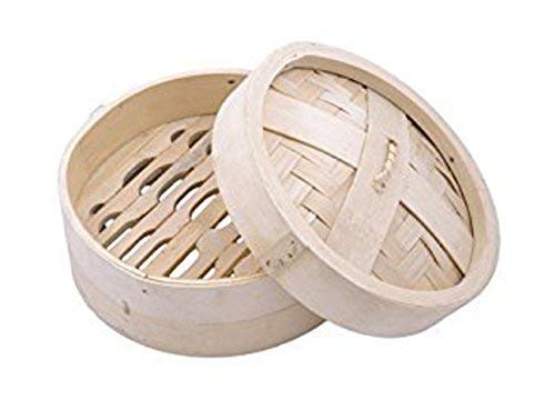Shoppers Hub PNQ Bamboo Wood Based Round Steamer Basket with Lid - Cream, 8 Inch Diameter, Great for Steaming Dim Sum, Buns, Dumplings, Vegetables, Fruits  - Image 1