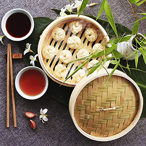 Shoppers Hub PNQ Bamboo Wood Based Round Steamer Basket with Lid - Cream, 8 Inch Diameter, Great for Steaming Dim Sum, Buns, Dumplings, Vegetables, Fruits  - Image 3