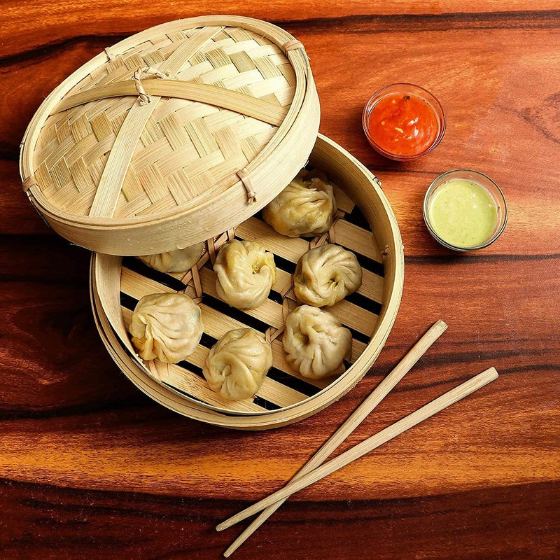 Shoppers Hub PNQ Bamboo Wood Based Round Steamer Basket with Lid - Cream, 8 Inch Diameter, Great for Steaming Dim Sum, Buns, Dumplings, Vegetables, Fruits  - Image 4