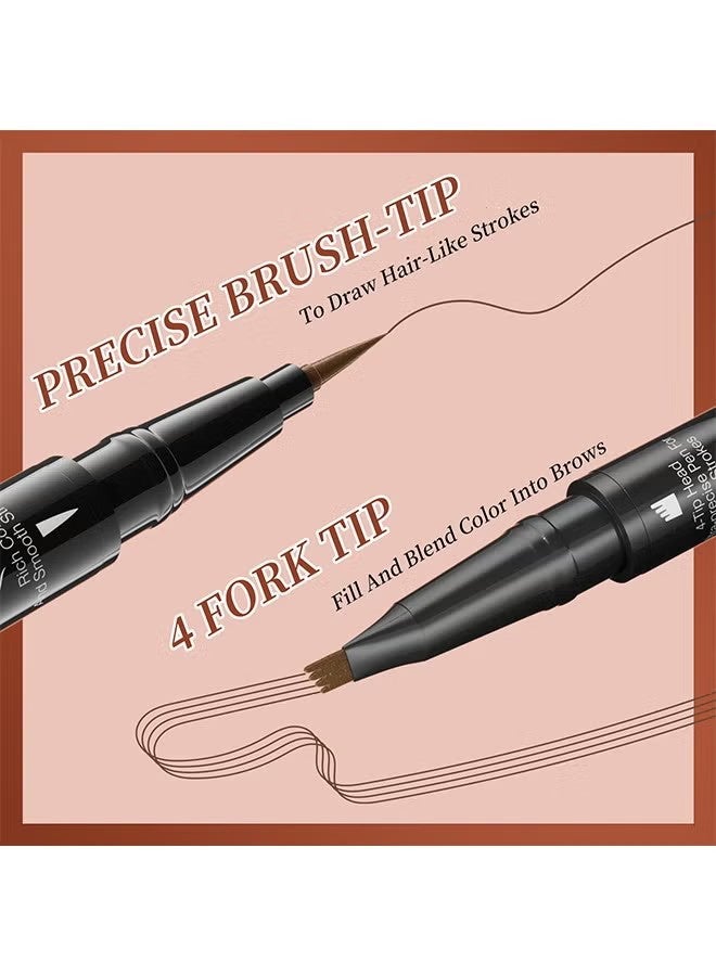 HelloKiss Liquid Eyebrow Pen, 2-In-1 Dual-Ended Ink Pen, 2-In-1 Dual-Ended Eyebrow Pencil with 4-Prong Micro Fork Tip Applicator & Precise Brush Tip Creates Natural Eyebrows, Dark Brown, 1ml+1ml - Image 3