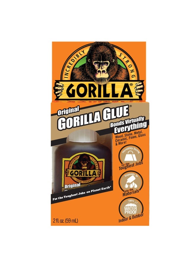 Gorilla Glue Original Waterproof Polyurethane Wood Glue Multi-Purpose Strong Adhesive Super Glue Strength - 2 Ounces Bottle Brown Multicolour 50003 500028 - Image 1