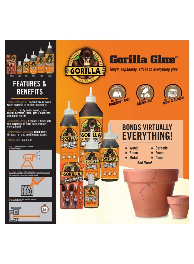 Gorilla Glue Original Waterproof Polyurethane Wood Glue Multi-Purpose Strong Adhesive Super Glue Strength - 2 Ounces Bottle Brown Multicolour 50003 500028 - Image 4