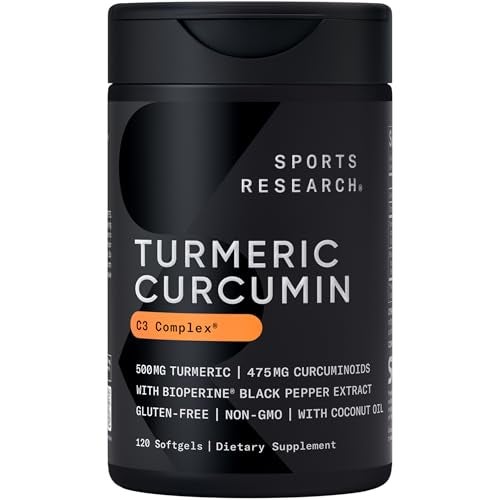 Sports Research Turmeric Curcumin C3 Complex Softgels with Bioperine Black Pepper Extract Organic Coconut Oil Standardized 95 Curcuminoids NonGMO Verified Gluten Free 500mg 120 Count - Image 2