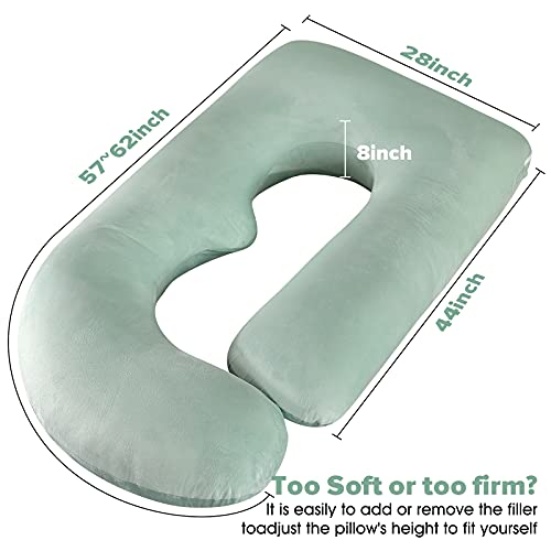 Elover U-Shaped Full Body Pregnancy Pillow for Sleeping – 57" Maternity Pillow with Removable Cover, Support for Back, Legs, Belly & Hips (Velvet-Green) - Image 2