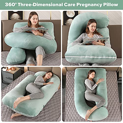 Elover U-Shaped Full Body Pregnancy Pillow for Sleeping – 57" Maternity Pillow with Removable Cover, Support for Back, Legs, Belly & Hips (Velvet-Green) - Image 5