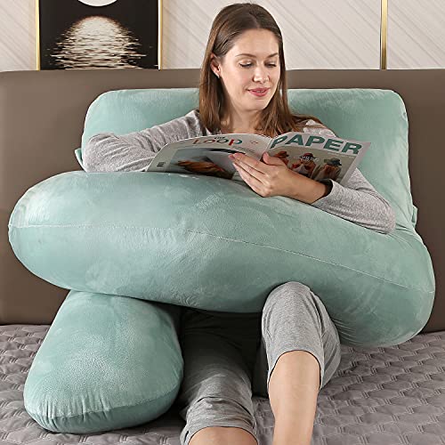 Elover U-Shaped Full Body Pregnancy Pillow for Sleeping – 57" Maternity Pillow with Removable Cover, Support for Back, Legs, Belly & Hips (Velvet-Green) - Image 3