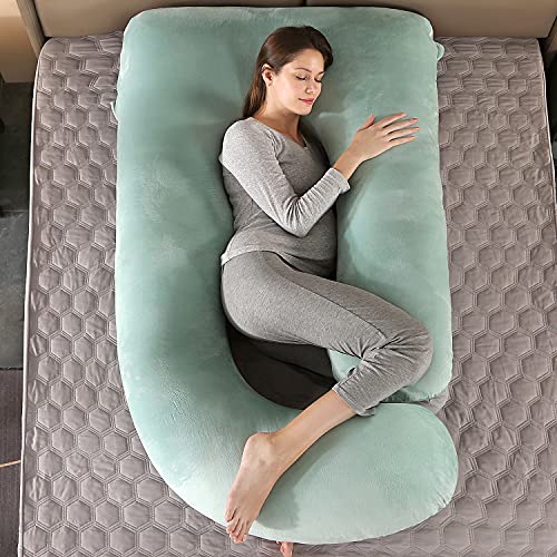 Elover U-Shaped Full Body Pregnancy Pillow for Sleeping – 57" Maternity Pillow with Removable Cover, Support for Back, Legs, Belly & Hips (Velvet-Green) - Image 4