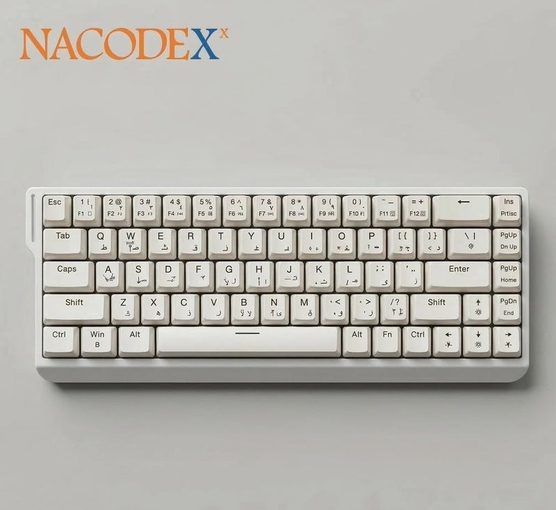 ناكوديكس كيبورد ألعاب احترافي NACODEX مدمج (عربي/إنجليزي)، إضاءة RGB متعددة الألوان، تصميم ميني أبيض أنيق للسيت اب والقيمنق - Image 2
