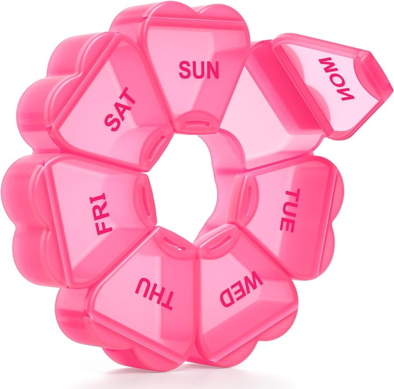 KAPENS Large Weekly Pill Organizer, Pill Box 7 Day, Large Capacity Compartments Pill Containers Flower Portable Box Case for Pills Vitamin Fish Oil Medicine Supplements Organizer (Red) - Image 1