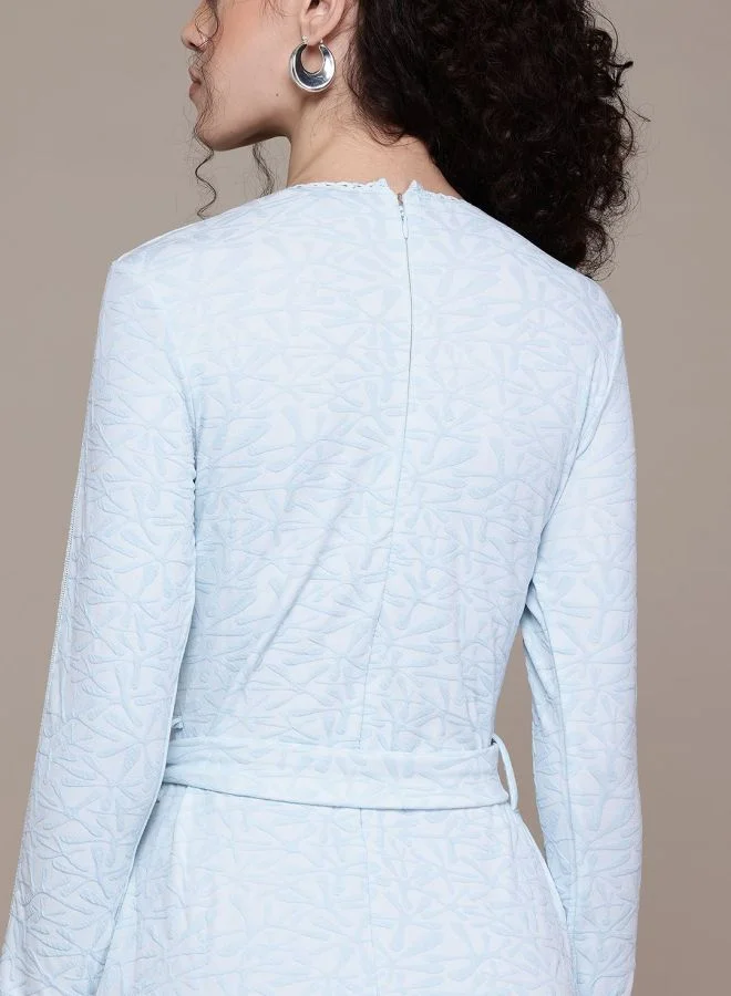 Freehand  Women Regular Fit Textured Crew Neck Long Sleeve Mini Dress for Women | Best Price UAE