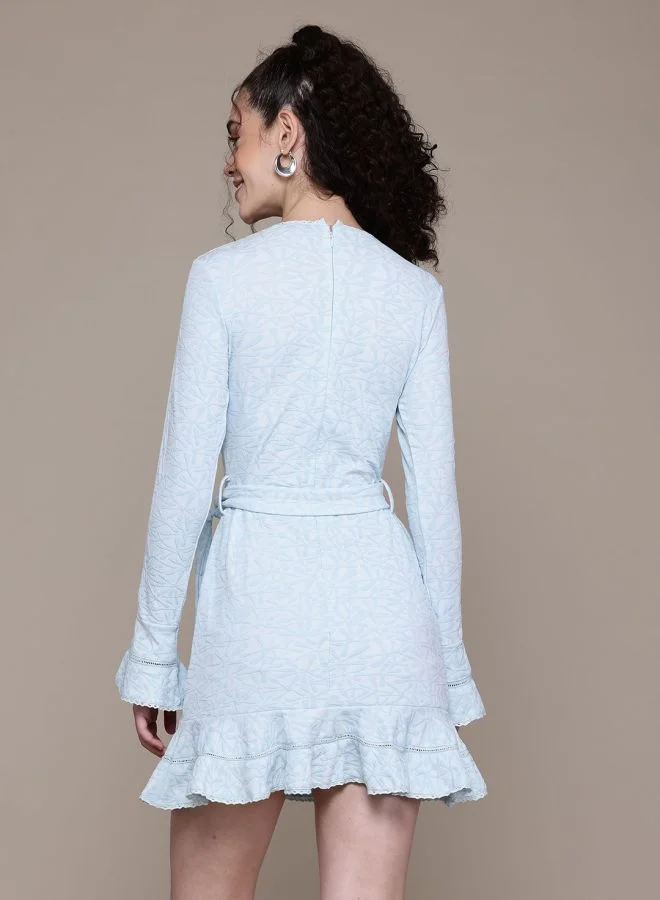 Freehand  Women Regular Fit Textured Crew Neck Long Sleeve Mini Dress for Women | Best Price UAE