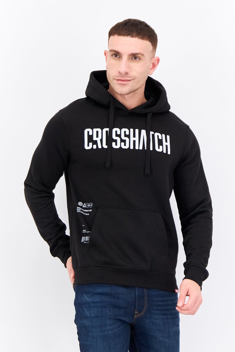 CROSSHATCH Men Hooded Brand Logo Long Sleeves Sweatshirt, Black - Image 1