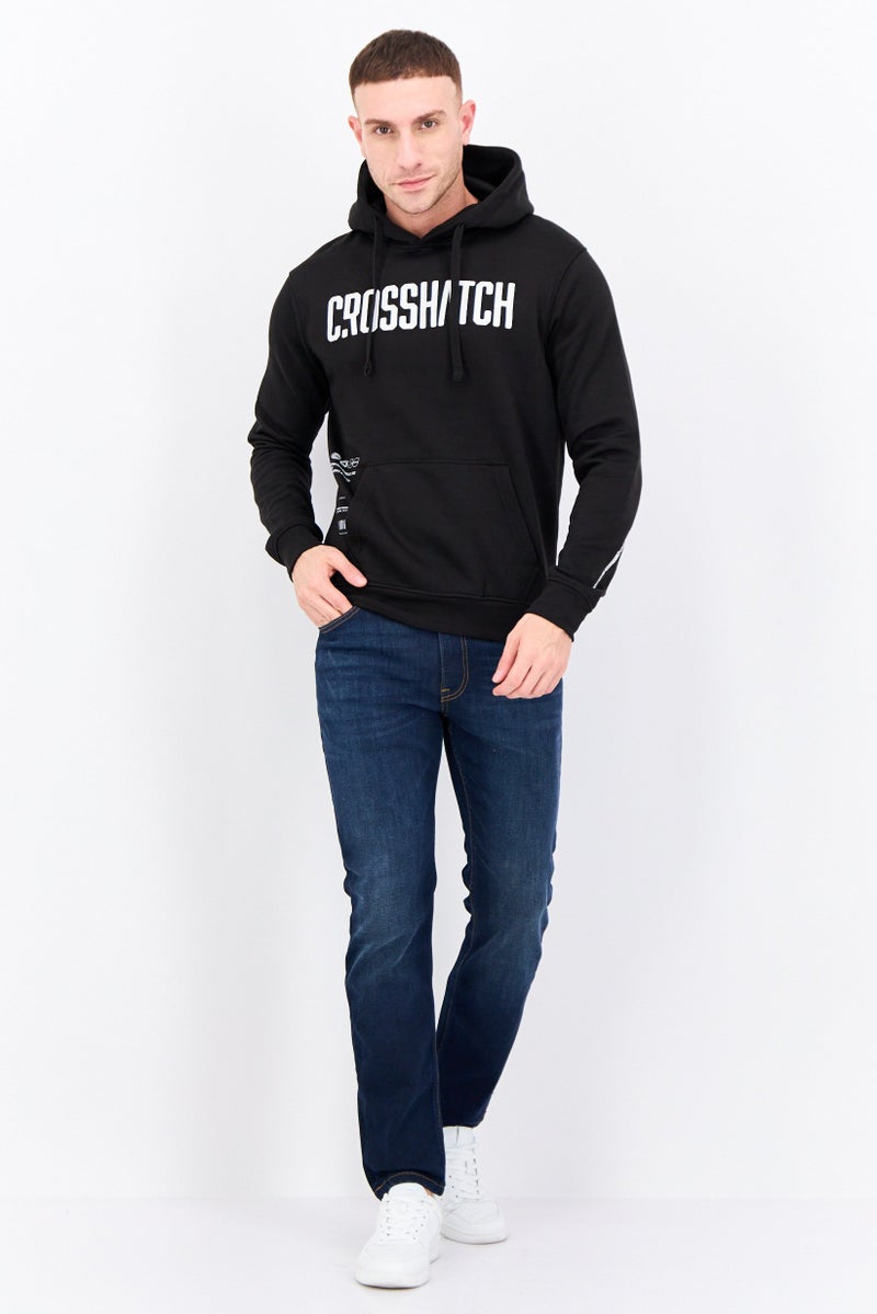 CROSSHATCH Men Hooded Brand Logo Long Sleeves Sweatshirt, Black - Image 4
