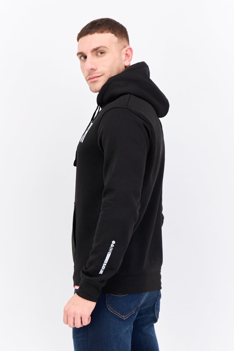 CROSSHATCH Men Hooded Brand Logo Long Sleeves Sweatshirt, Black - Image 2