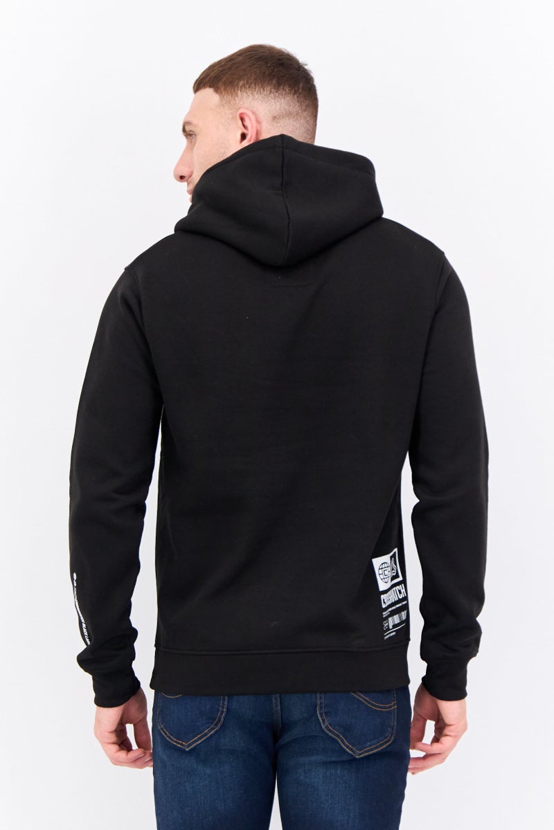 CROSSHATCH Men Hooded Brand Logo Long Sleeves Sweatshirt, Black - Image 3