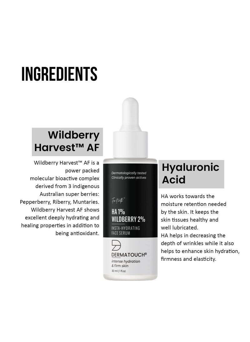 DERMATOUCH 1% Hyaluronic Acid & 2% Wildberry Insta Hydrating Face Serum Helps In Retaining Moisture To Keep Skin Hydrated Improves The Elasticity Of Skin Promotes Radiant & Healthy Skin 30ml  - Image 5