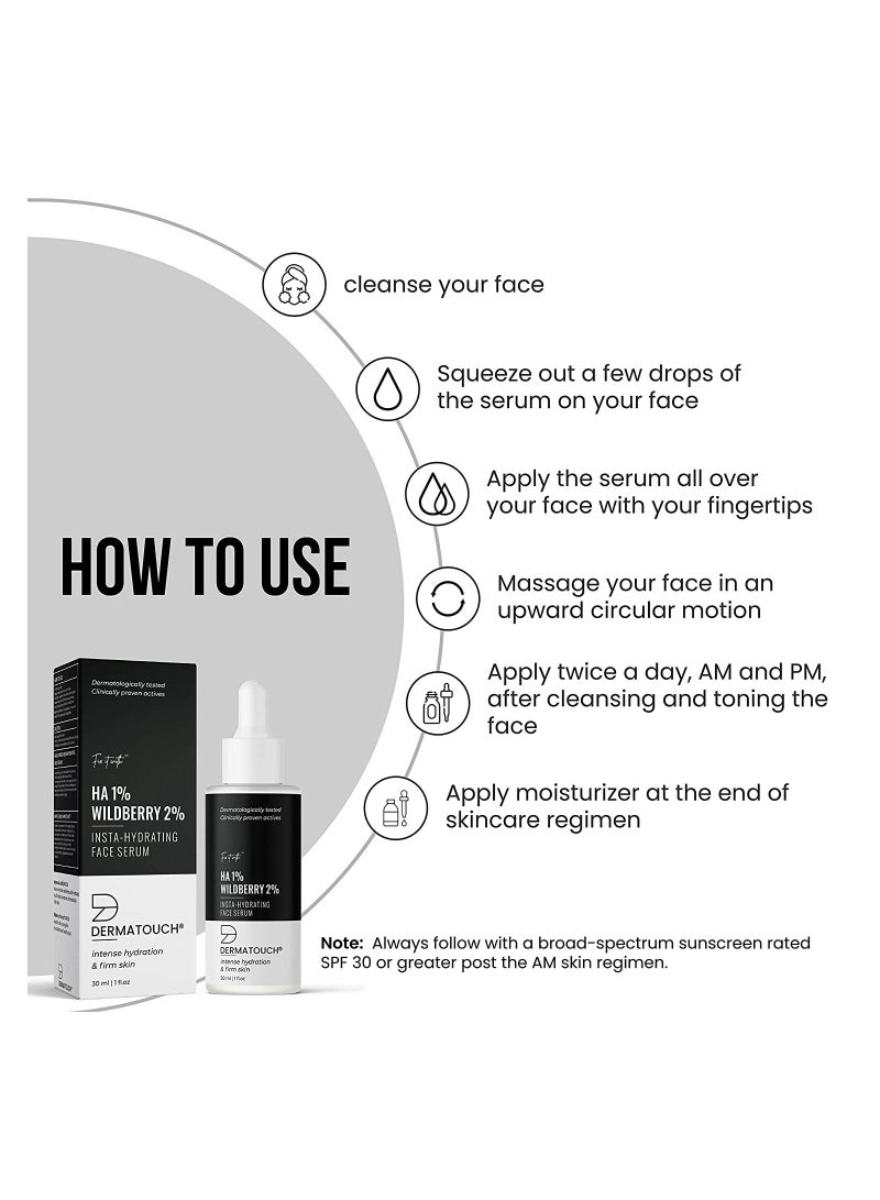 DERMATOUCH 1% Hyaluronic Acid & 2% Wildberry Insta Hydrating Face Serum Helps In Retaining Moisture To Keep Skin Hydrated Improves The Elasticity Of Skin Promotes Radiant & Healthy Skin 30ml  - Image 3
