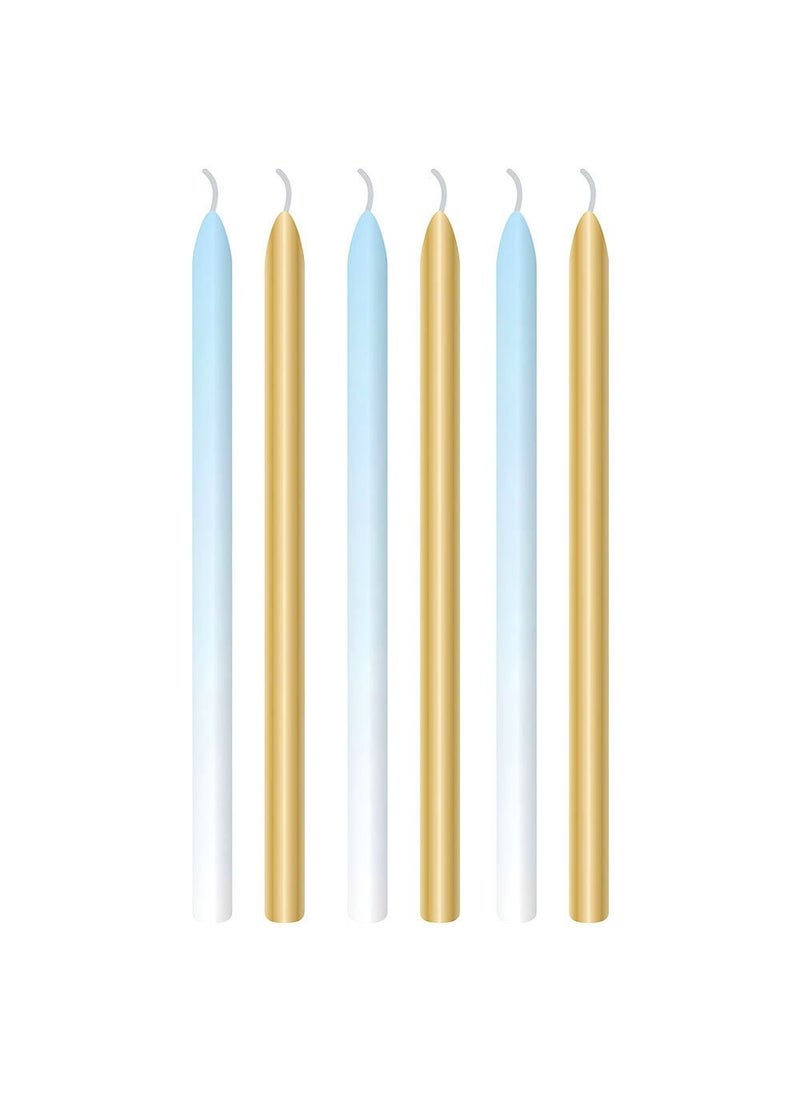 شموع كيك ذهبية زرقاء متدرجة مع حاملات 12 سم، عبوة من 6 قطع