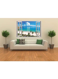 Paper Plane Design PAPER PLANE DESIGN 3D Depth Illusion Window Framed Wide Ocean Beach Vivid View Open Waters Sea View Vinyl Wall Decal Sticker (Multicolour, 90x60 cm)  - Image 4