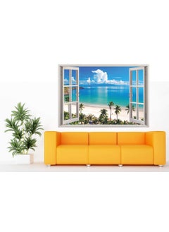 Paper Plane Design PAPER PLANE DESIGN 3D Depth Illusion Window Framed Wide Ocean Beach Vivid View Open Waters Sea View Vinyl Wall Decal Sticker (Multicolour, 90x60 cm)  - Image 3