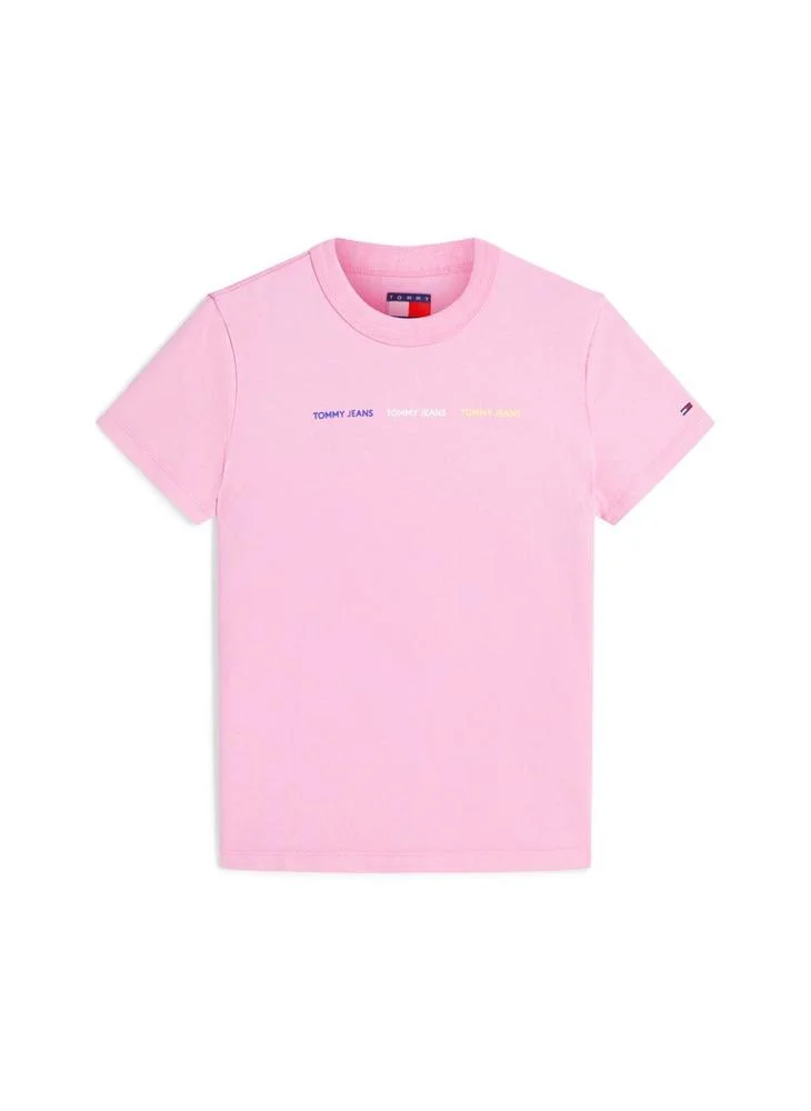 Tommy Jeans Pink Daisy Repeat Logo Washed Jersey T-Shirt for Women | Best Price UAE