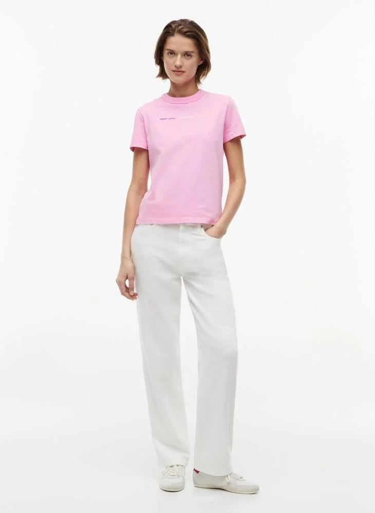 Tommy Jeans Pink Daisy Repeat Logo Washed Jersey T-Shirt for Women | Best Price UAE