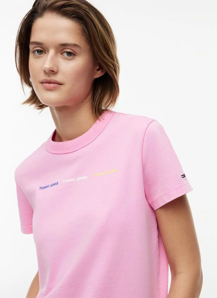 Tommy Jeans Pink Daisy Repeat Logo Washed Jersey T-Shirt for Women | Best Price UAE