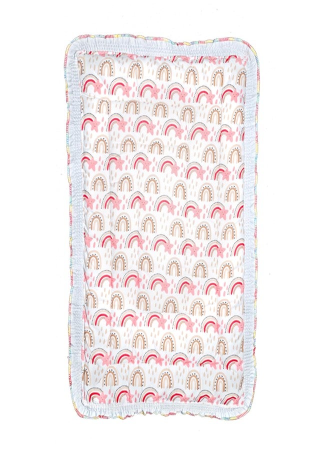 RUDRA CREATION® Baby Crib Sheet, Cotton Bedding Set, Newborn Godadi Mat with Deer Rainbow Design, Brown and Peach, Pack of 1 - Image 1