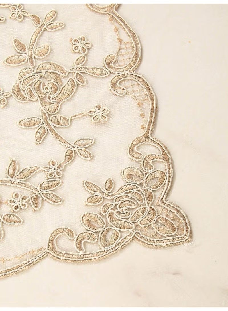 Lace Placemats, 1 Piece Embroidered Table Mats, Double Layer Mesh Dining Mats, 30x42 cm Heat Resistant Hollow Out Coasters, Vintage Style Table Decor for Ramadan and Wedding (Beige) - Image 2