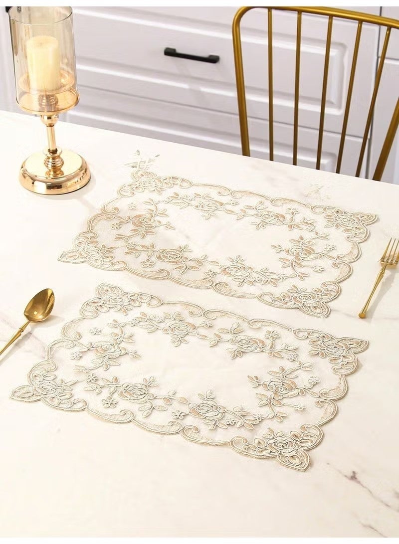 Lace Placemats, 1 Piece Embroidered Table Mats, Double Layer Mesh Dining Mats, 30x42 cm Heat Resistant Hollow Out Coasters, Vintage Style Table Decor for Ramadan and Wedding (Beige) - Image 4