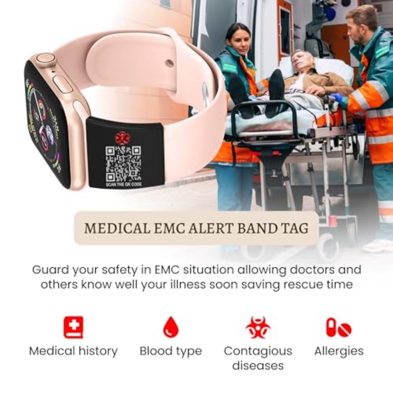 Alert ID Tag for Watch Band, Custom Smart scannable Apple Watch Safety Plate, Personalized SOS Fitness Runners ID tag for Sport smartwatch, Medical tag for Wrist Band - Image 2