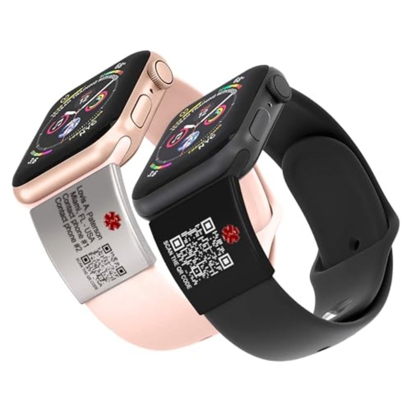 Alert ID Tag for Watch Band, Custom Smart scannable Apple Watch Safety Plate, Personalized SOS Fitness Runners ID tag for Sport smartwatch, Medical tag for Wrist Band - Image 1