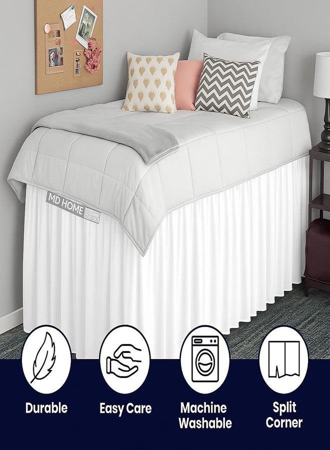 MD Home Decore Ruffled Twin XL Dorm Bed Skirt, 100% Microfiber, White, Extra Long 40-Inch Drop, Tailored for College Dorm Beds, Wrinkle-Resistant, Soft & Durable Dust Ruffle, Twin Extra Long Size Skirt - Image 3
