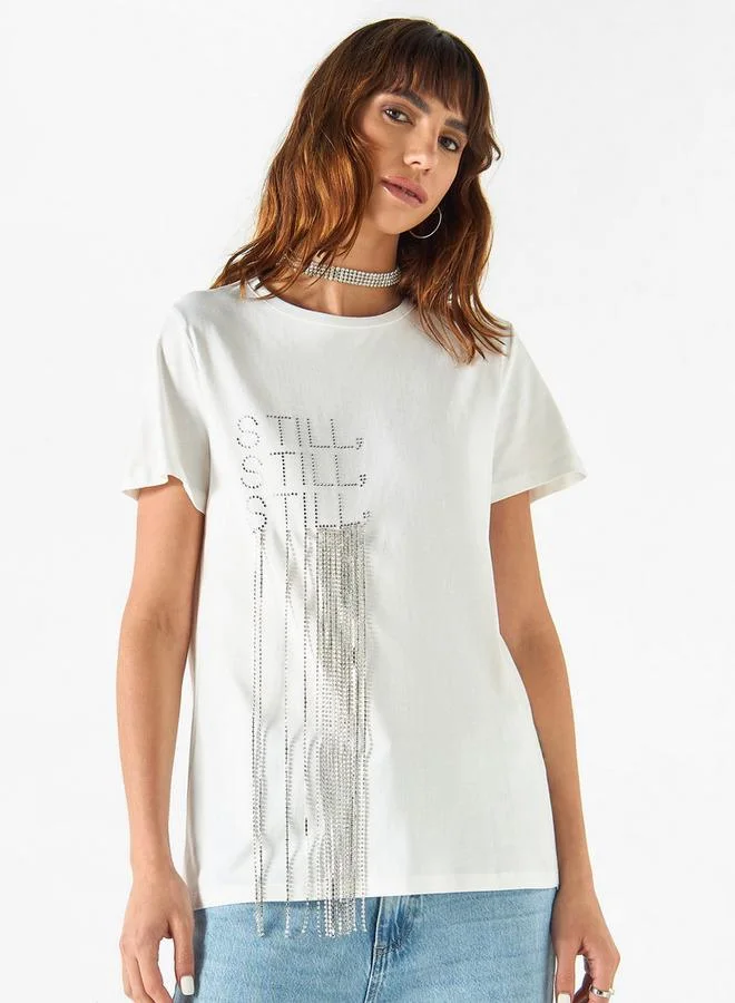 2Xtremz 2Xtremz Embellished Crew Neck T-shirt with Short Sleeves