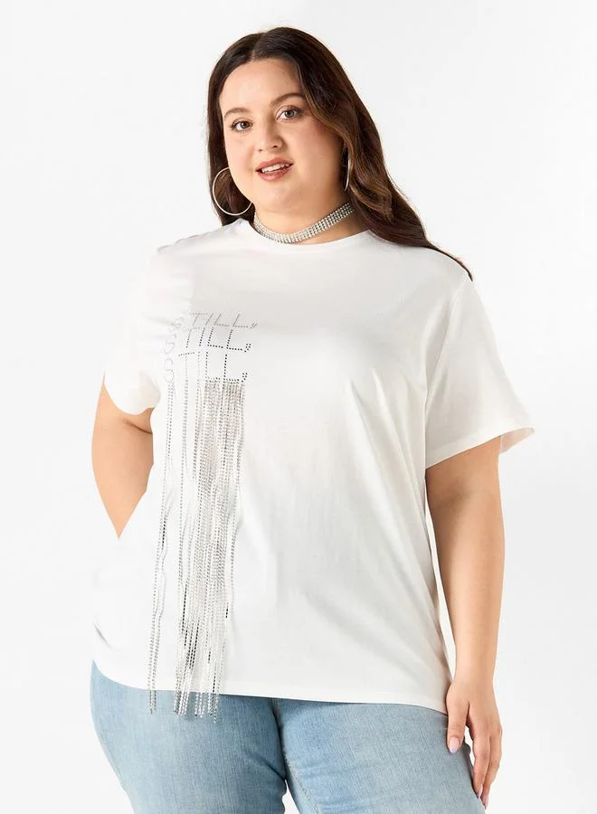 2Xtremz 2Xtremz Embellished Crew Neck T-shirt with Short Sleeves