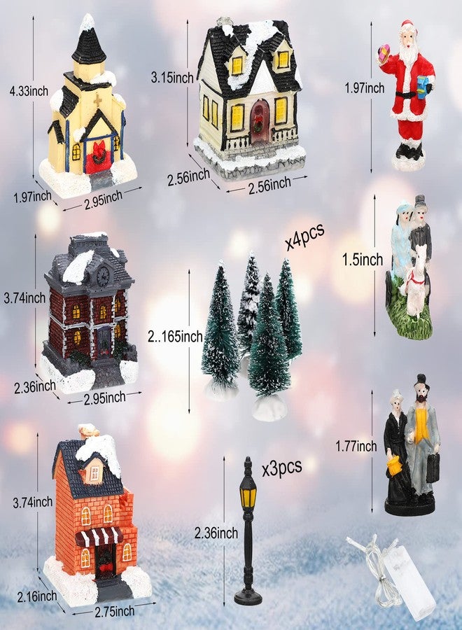 Queekay 17 Pcs Resin Lighted Christmas Village Houses with Figurines Town Set Christmas Village Accessories Collectible Buildings Xmas Winter Decorations for Indoor Room - Image 2