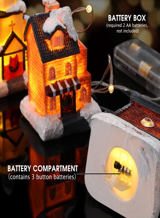 Queekay 17 Pcs Resin Lighted Christmas Village Houses with Figurines Town Set Christmas Village Accessories Collectible Buildings Xmas Winter Decorations for Indoor Room - Image 3