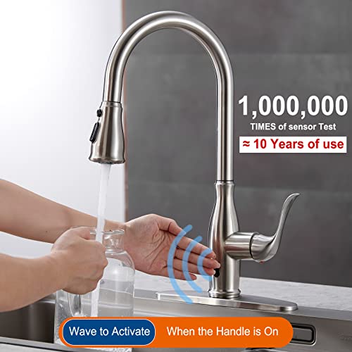 GUUKAR Touchless Kitchen Faucet with Pull Down Sprayer Motion Sensor Smart HandsFree Automatic Single Handle Kitchen Sink Faucet Stainless Steel Brushed Nickel Finish - Image 3