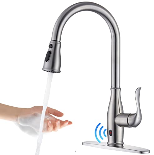 GUUKAR Touchless Kitchen Faucet with Pull Down Sprayer Motion Sensor Smart HandsFree Automatic Single Handle Kitchen Sink Faucet Stainless Steel Brushed Nickel Finish - Image 1