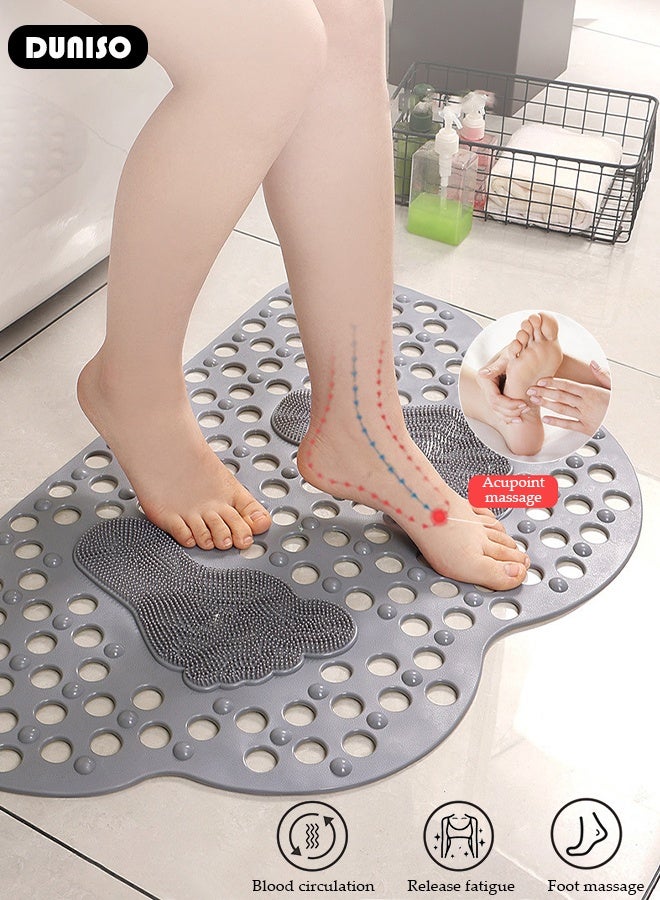 DUNISO Cloud Shaped Anti Slip Bathroom Mat Shower Mat Waterproof Mat Foot Massage Mat With Drain Holes And Suction Cups 36*70cm Bath Mat For Tub, Toilet And Bathroom Floors-Grey - Image 2